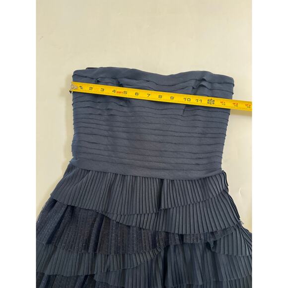 BCBG Maxazria Strapless Tiered Ruffle Mini Dress Womens Size 2 Navy Blue Hoco - Picture 7 of 16